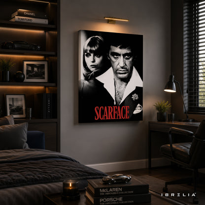 Scarface Movie Wall Art – Tony Montana Vintage Black & White Premium Wrapped MDF Wall Decor | IBRELIA™