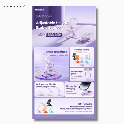 Remax RM-C32 Monbye Series Multifunctional Desktop Rotary Holder | 360° Adjustable Phone & Tablet Stand | IBRELIA™
