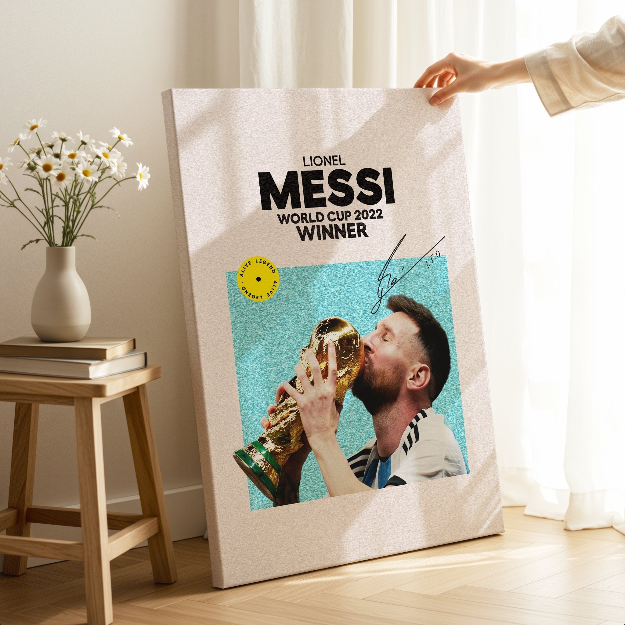Lionel Messi Kissing the World Cup Trophy – 4K Ultra Wrap Frame Wall Art in Pakistan | IBRELIA™ - IBRELIA