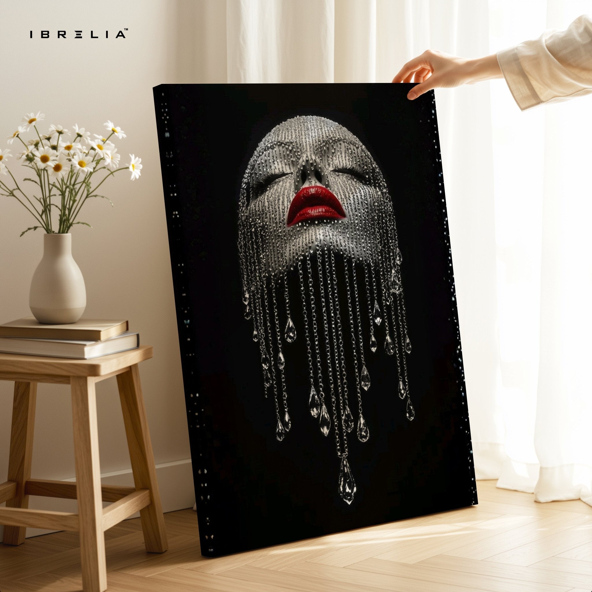 Diamond Veil Red Lips Wall Frame | 4K Ultra Wrap Frame Wall Art in Pakistan | IBRELIA™