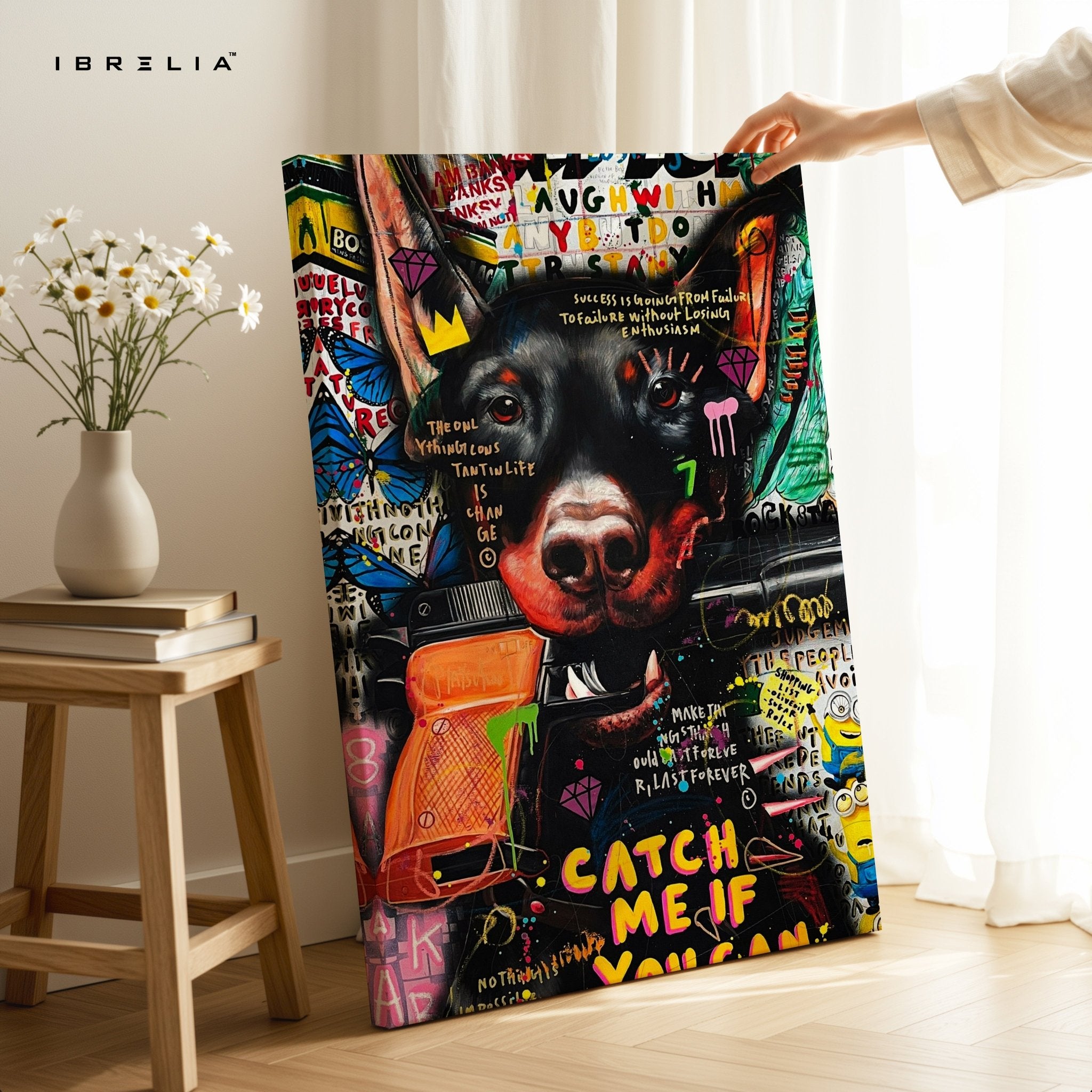 Graffiti Doberman “Catch Me If You Can” Wall Frame | 4K Ultra Wrap Frame Wall Art in Pakistan | IBRELIA™ - IBRELIA