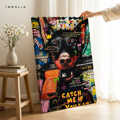 Graffiti Doberman “Catch Me If You Can” Wall Frame | 4K Ultra Wrap Frame Wall Art in Pakistan | IBRELIA™ - IBRELIA