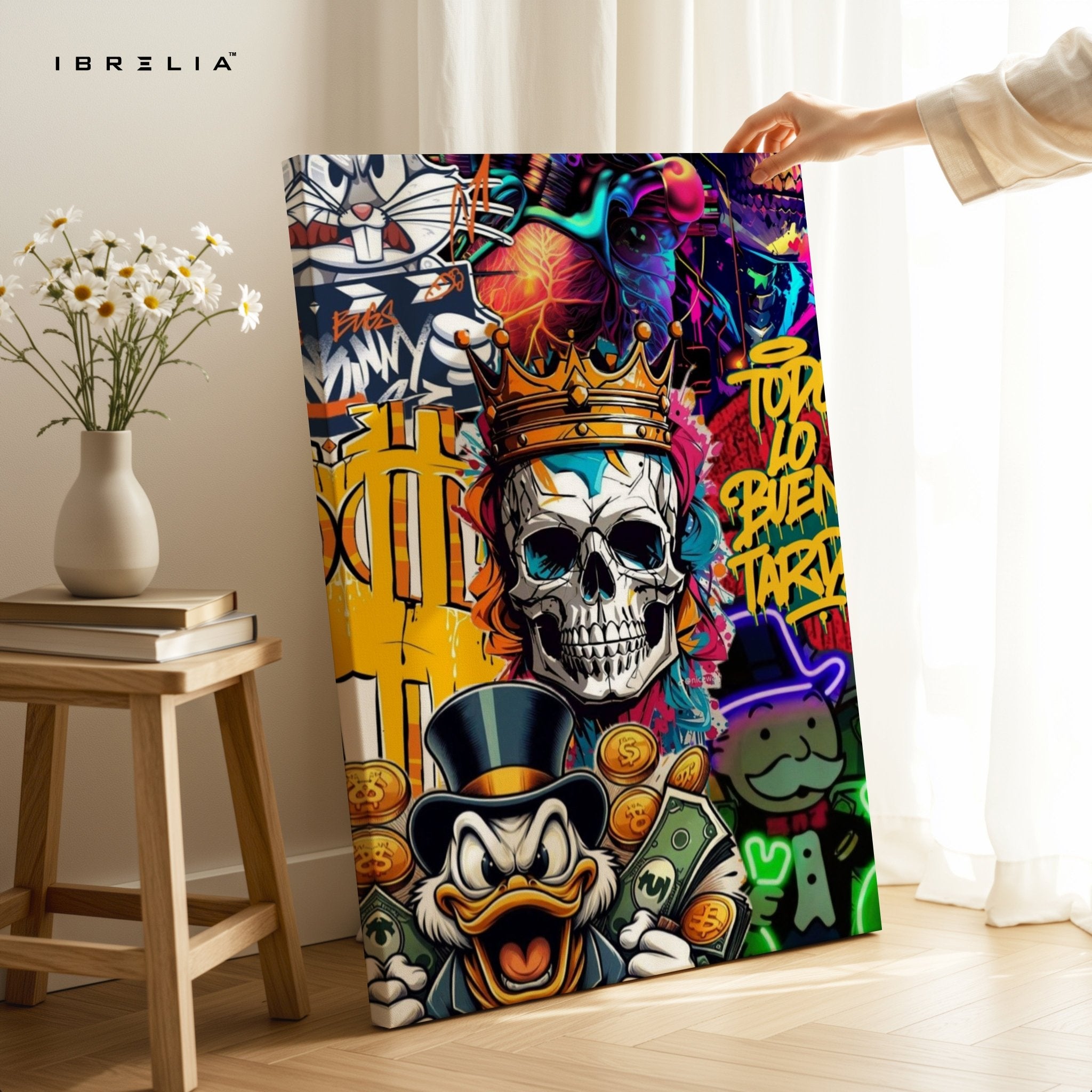 Crowned Skull Money Graffiti Wall Frame | 4K Ultra Wrap Frame Wall Art in Pakistan | IBRELIA™