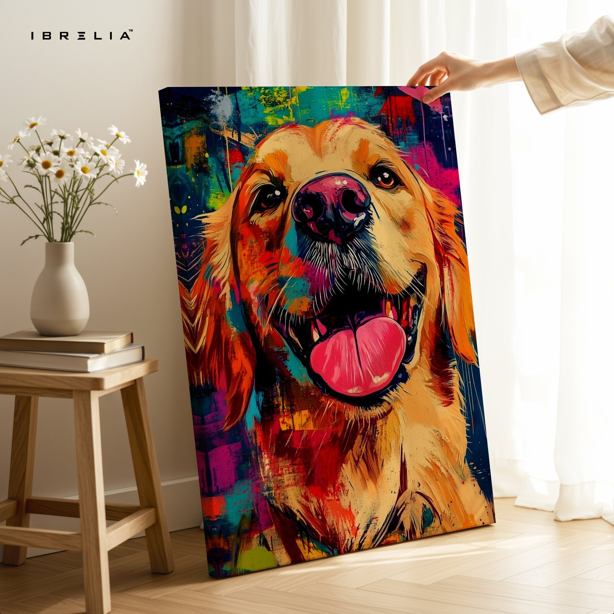 Colorful Golden Retriever Wall Frame | 4K Ultra Wrap Frame Wall Art in Pakistan | IBRELIA™
