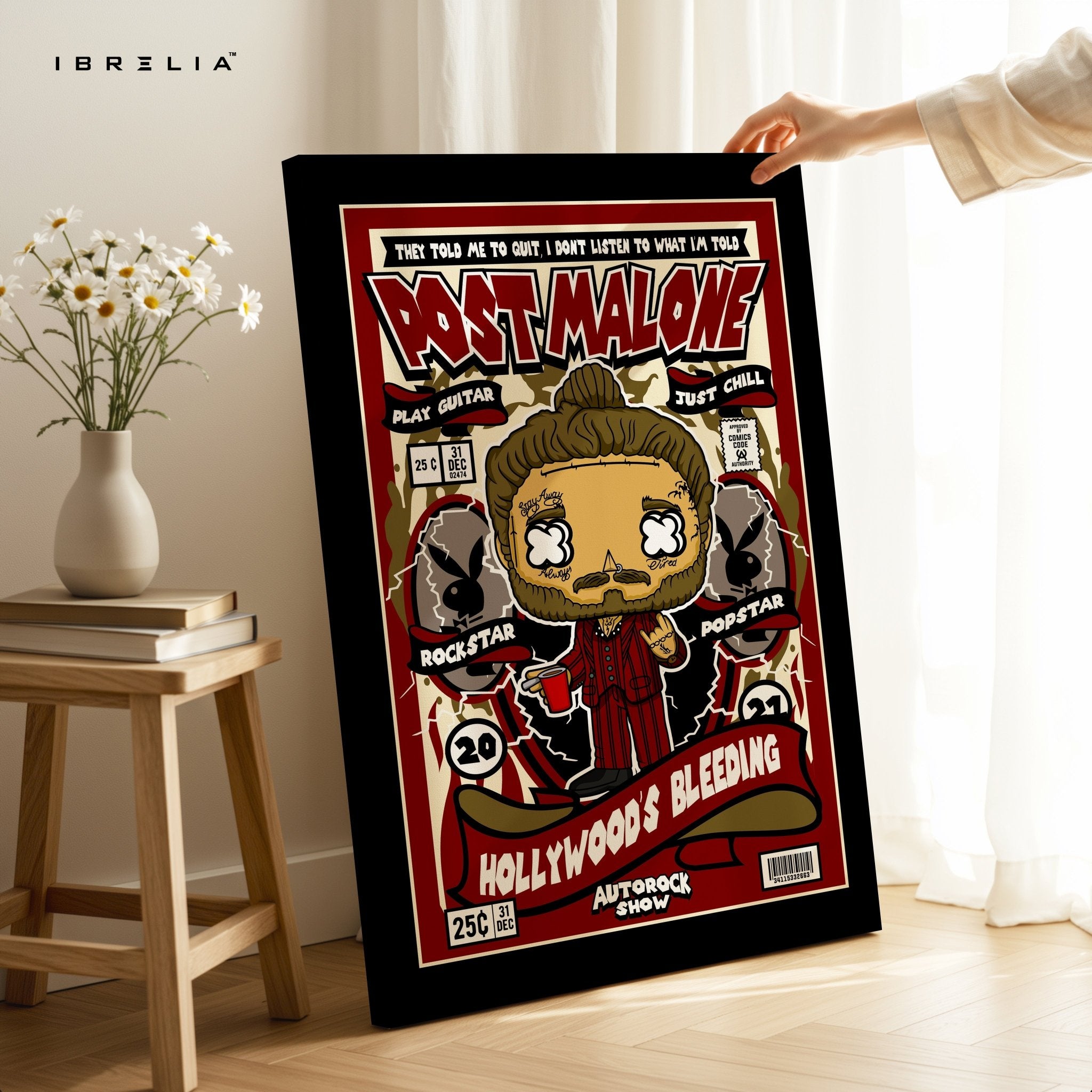Post Malone “Hollywood’s Bleeding” Pop Art Comic Edition – 4K Ultra Wrap Frame Wall Art in Pakistan | IBRELIA™ - IBRELIA