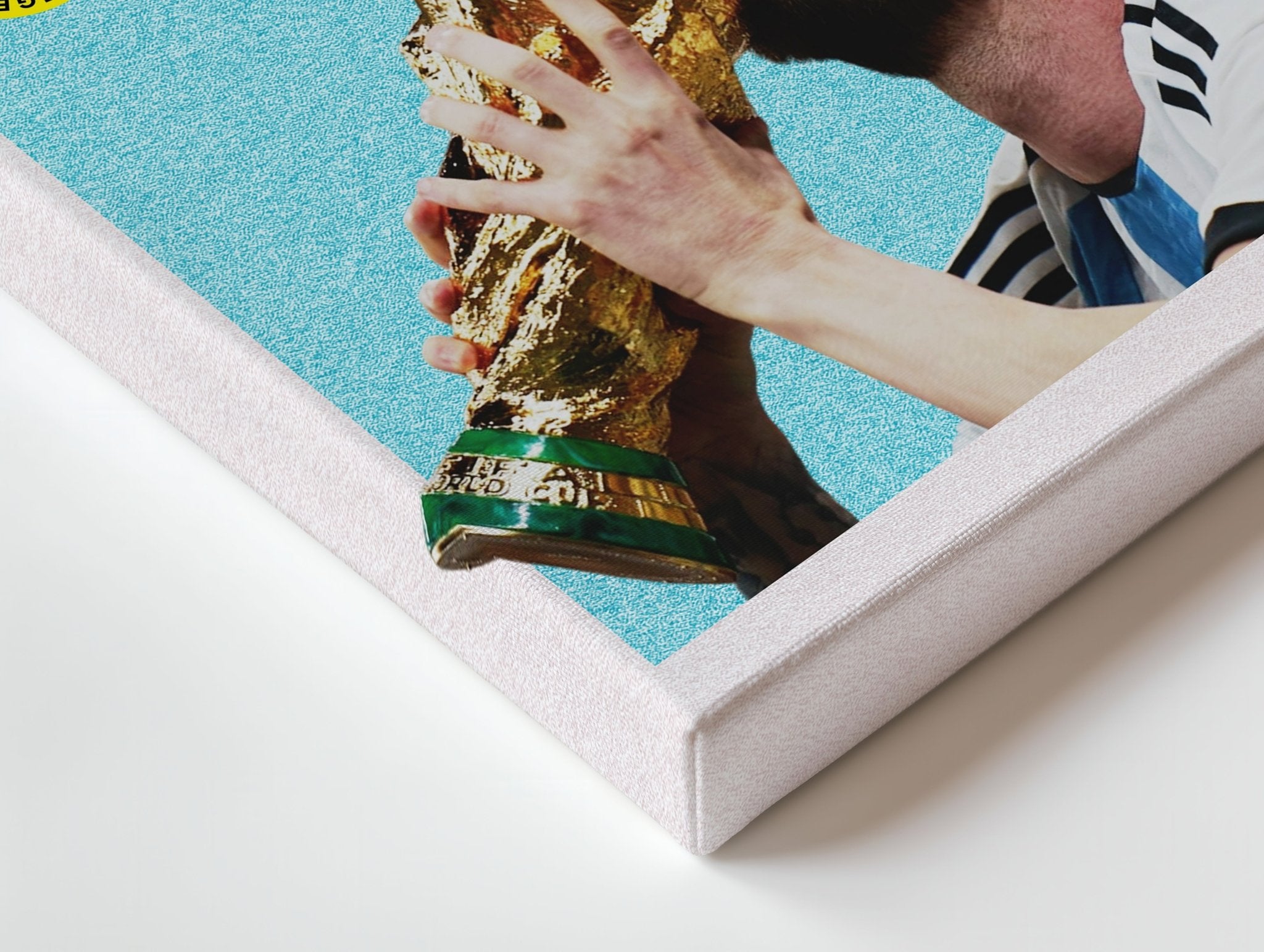 Lionel Messi Kissing the World Cup Trophy – 4K Ultra Wrap Frame Wall Art in Pakistan | IBRELIA™ - IBRELIA