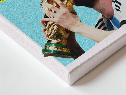 Lionel Messi Kissing the World Cup Trophy – 4K Ultra Wrap Frame Wall Art in Pakistan | IBRELIA™ - IBRELIA