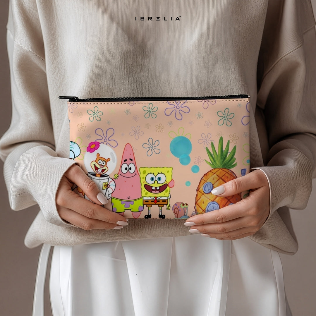 Cute Sponge Friends Makeup & Pencil Pouch – Double-Sided Print – IBRELIA™ IBRELIA