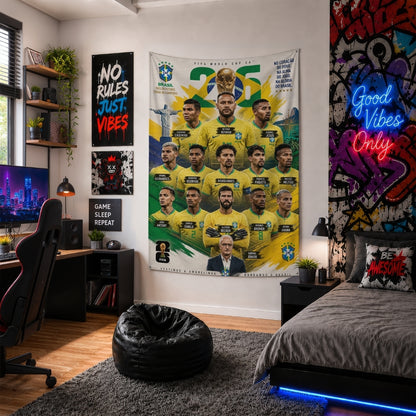 Brazil National Team – FIFA World Cup 2026 Squad – Premium Jute Fabric Tapestry – IBRELIA™
