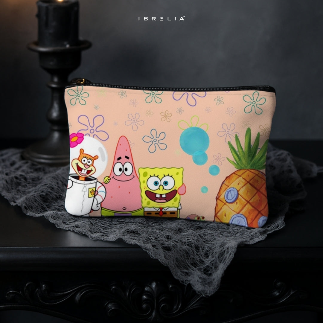 Cute Sponge Friends Makeup & Pencil Pouch – Double-Sided Print – IBRELIA™ IBRELIA