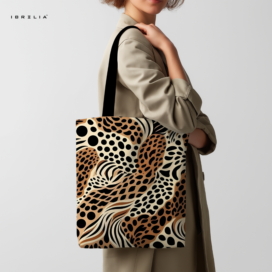 IBRELIA™ Abstract Leopard Print Tote Bag – Premium Brown & Black Designer Style Tote IBRELIA