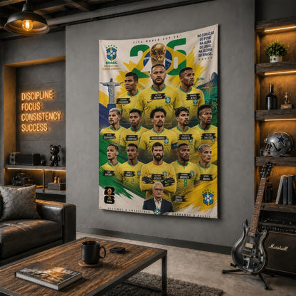 Brazil National Team – FIFA World Cup 2026 Squad – Premium Jute Fabric Tapestry – IBRELIA™