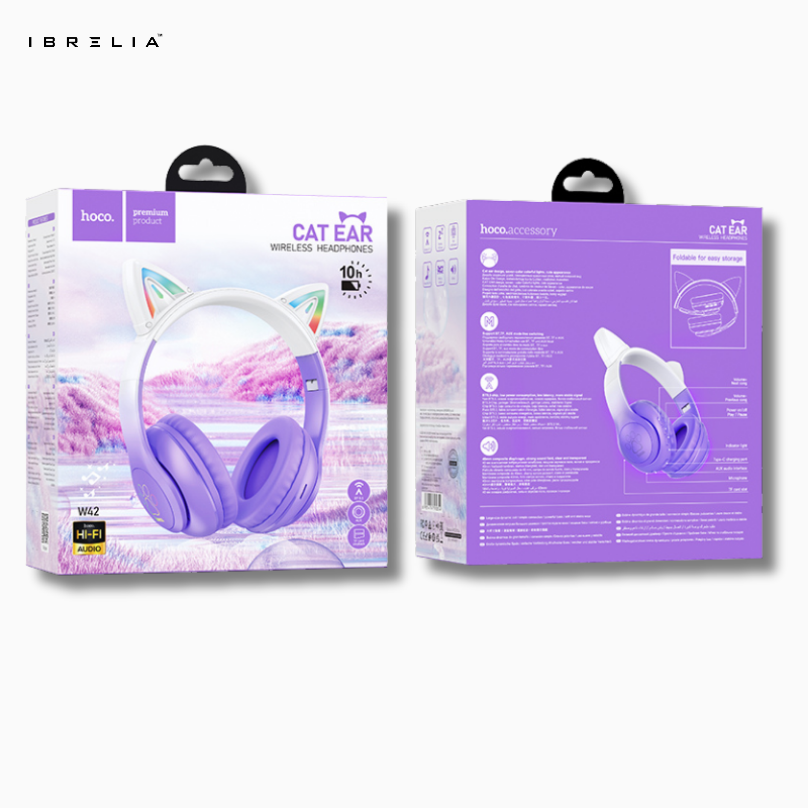 HOCO W42 Cat Ear Wireless Bluetooth Headphones – LED Light Ears, 12H Playtime | IBRELIA™