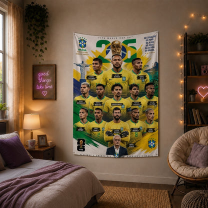 Brazil National Team – FIFA World Cup 2026 Squad – Premium Jute Fabric Tapestry – IBRELIA™