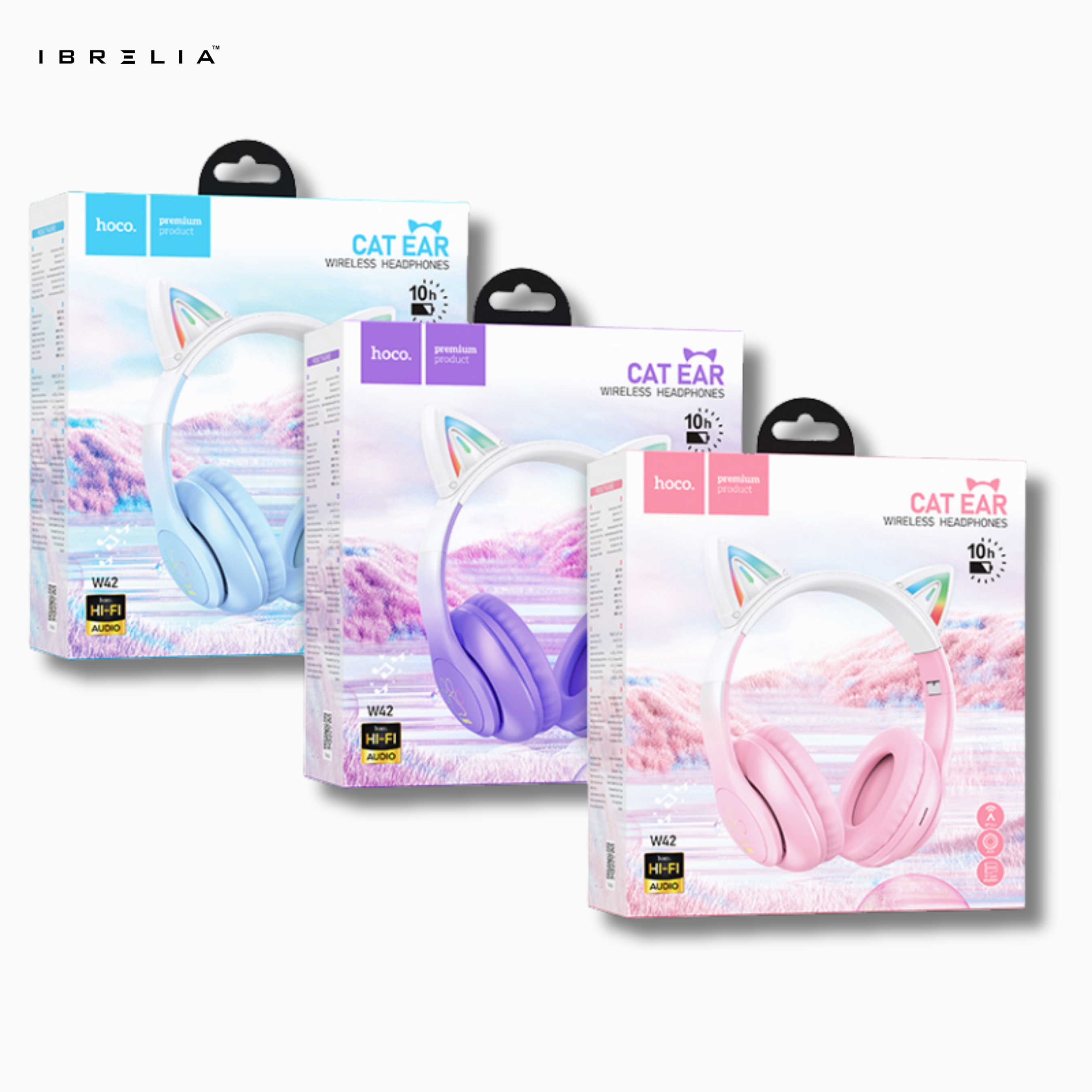 HOCO W42 Cat Ear Wireless Bluetooth Headphones – LED Light Ears, 12H Playtime | IBRELIA™