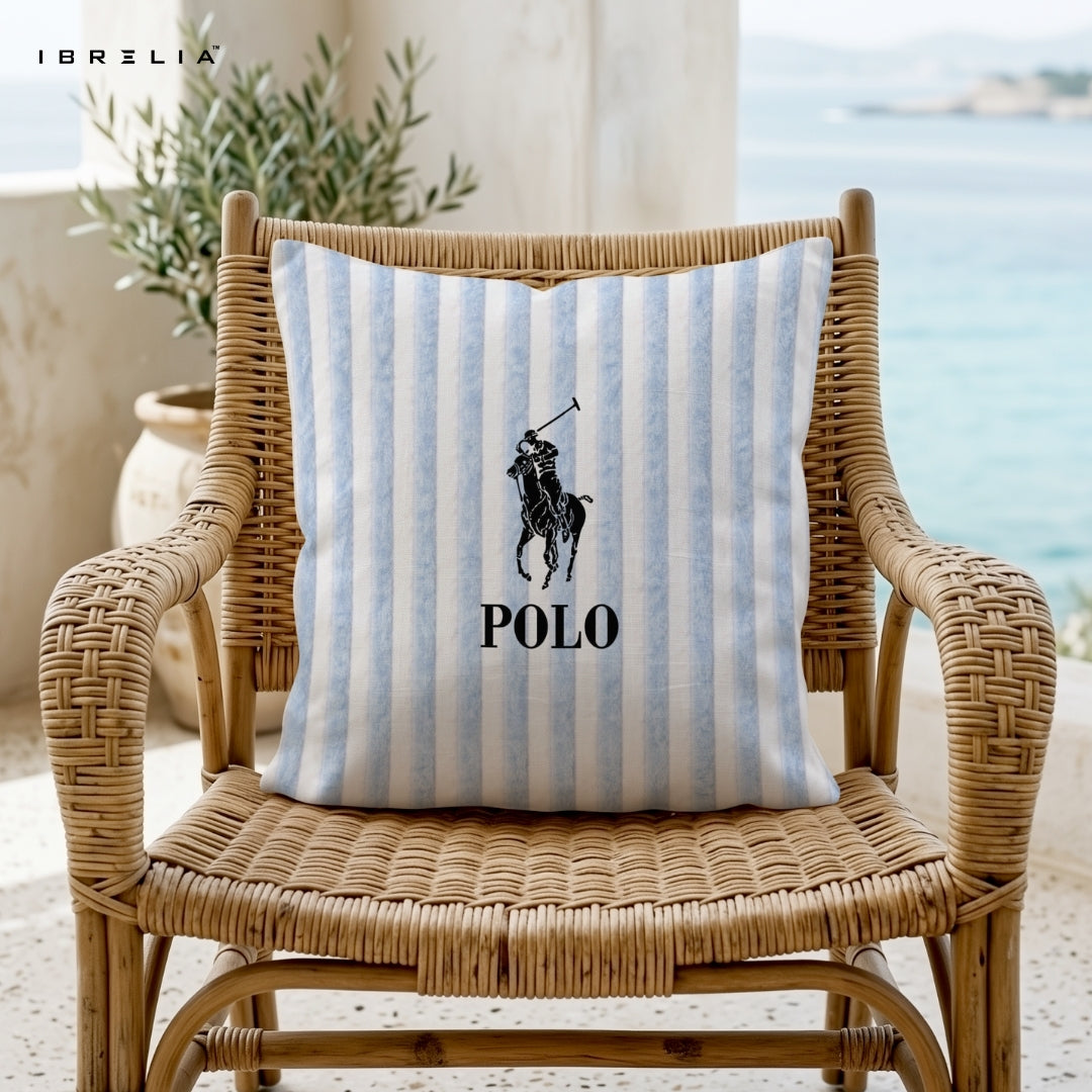 Blue Stripe Equestrian Cushion 15x15 Inch | Minimal Horse Rider Pillow | IBRELIA™ IBRELIA