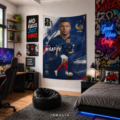 Kylian Mbappé – France National Team – Premium Jute Fabric Tapestry – IBRELIA™