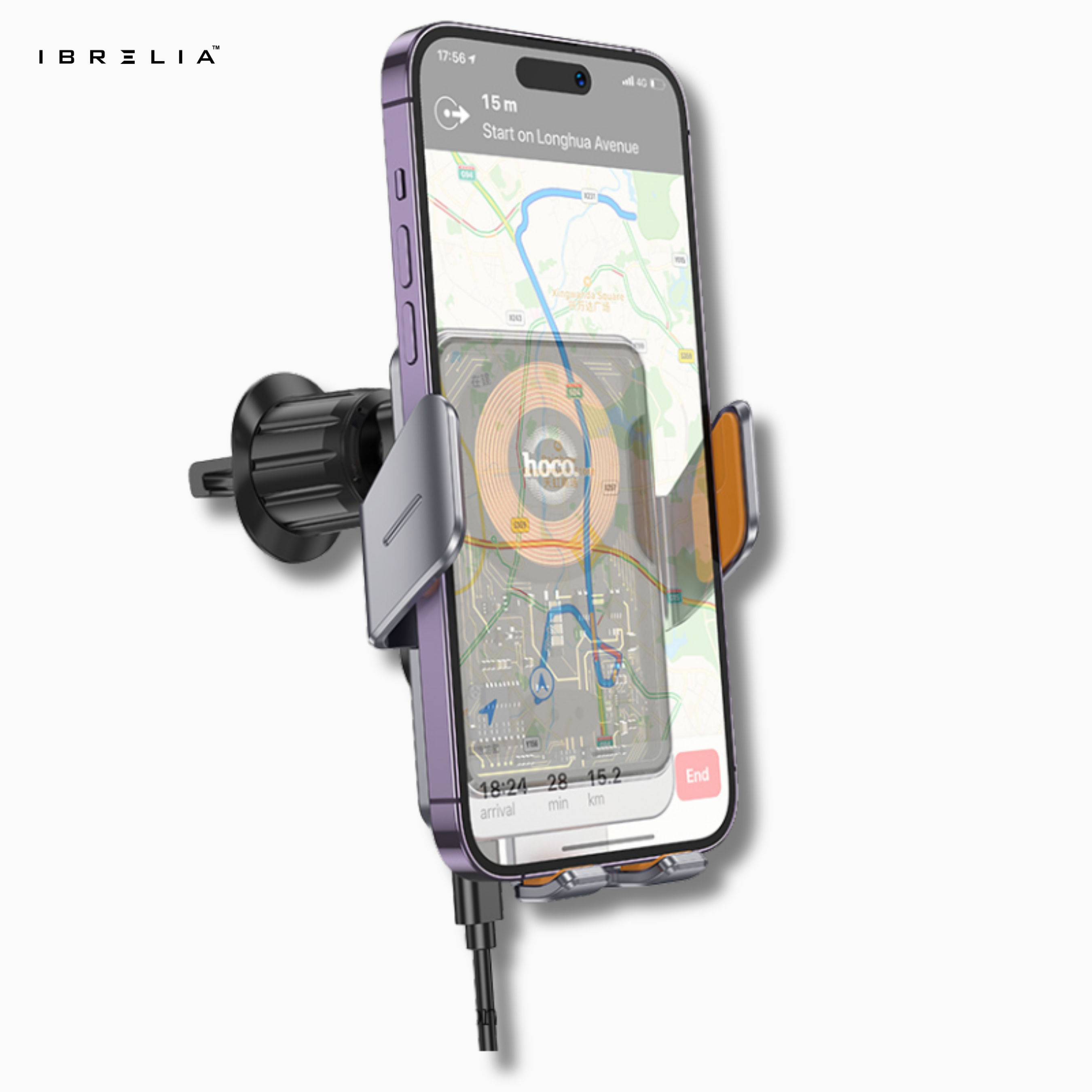 HOCO HW17 Automatic Clamping Wireless Car Charger – 15W Fast Charging Air Vent Holder | IBRELIA™