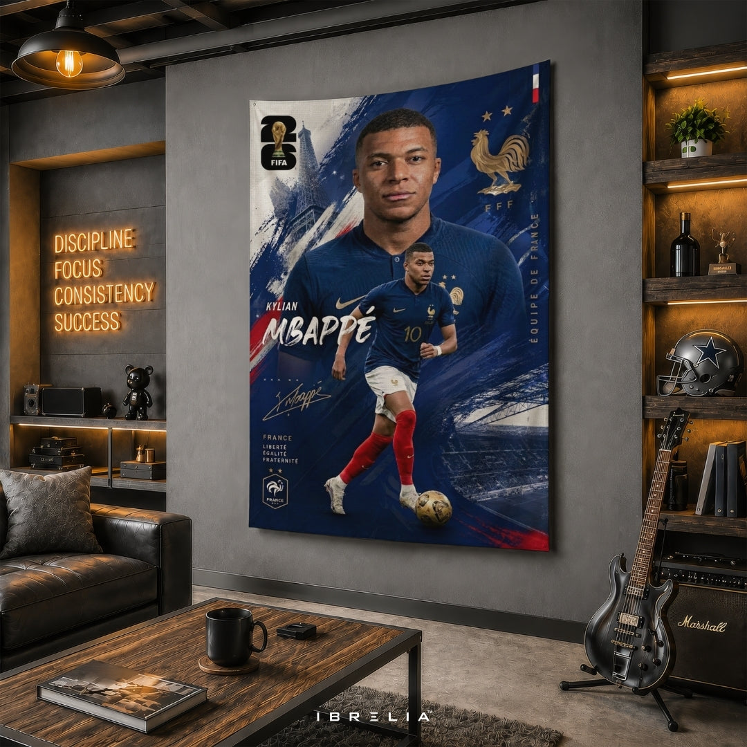 Kylian Mbappé – France National Team – Premium Jute Fabric Tapestry – IBRELIA™
