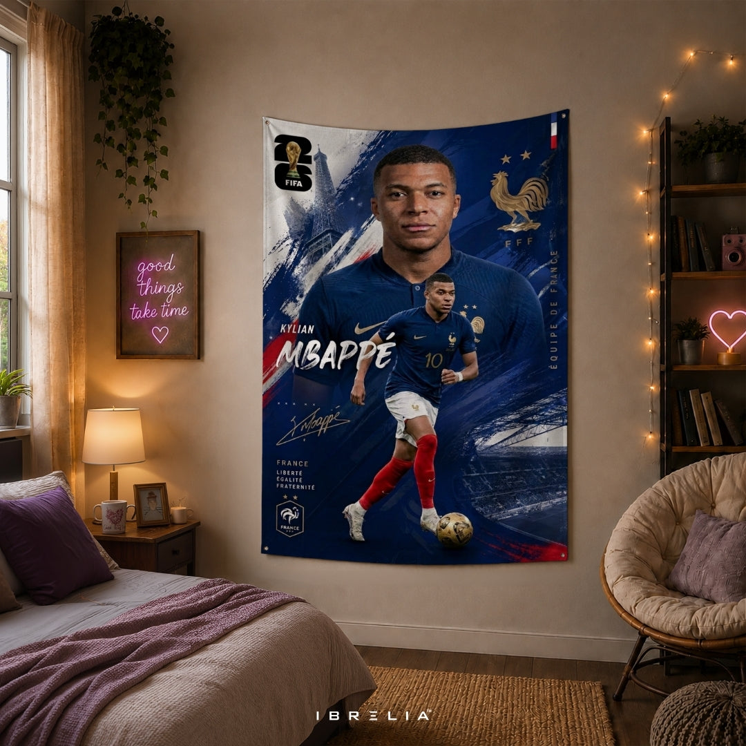 Kylian Mbappé – France National Team – Premium Jute Fabric Tapestry – IBRELIA™