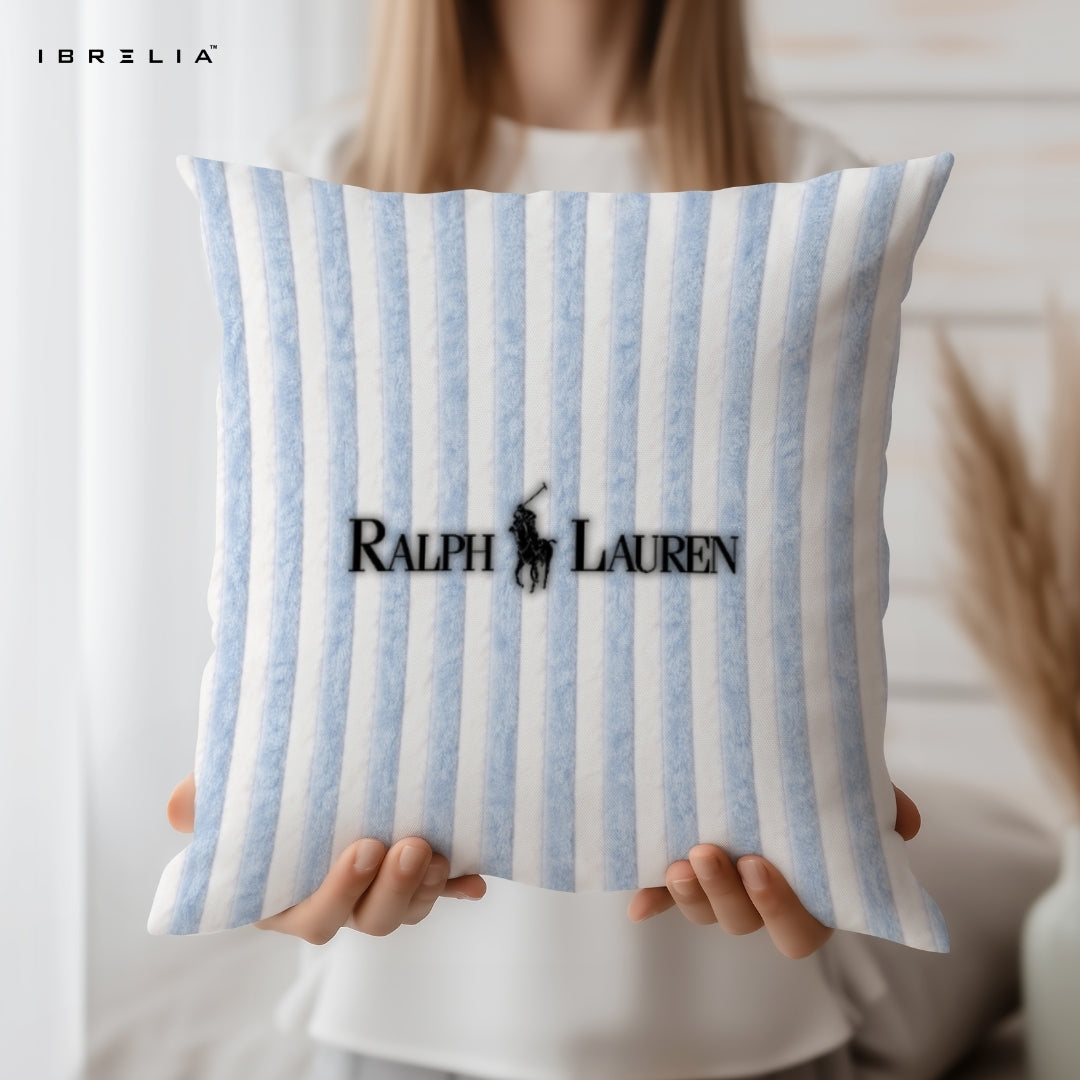 Blue Stripe Equestrian Monogram Cushion 15x15 Inch | Old Money Aesthetic Pillow | IBRELIA™ IBRELIA