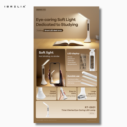 REMAX Time II Series Eye-Caring LED Lamp RT-E601 | Foldable Desk Lamp with LCD Display | Touch Control | IBRELIA™