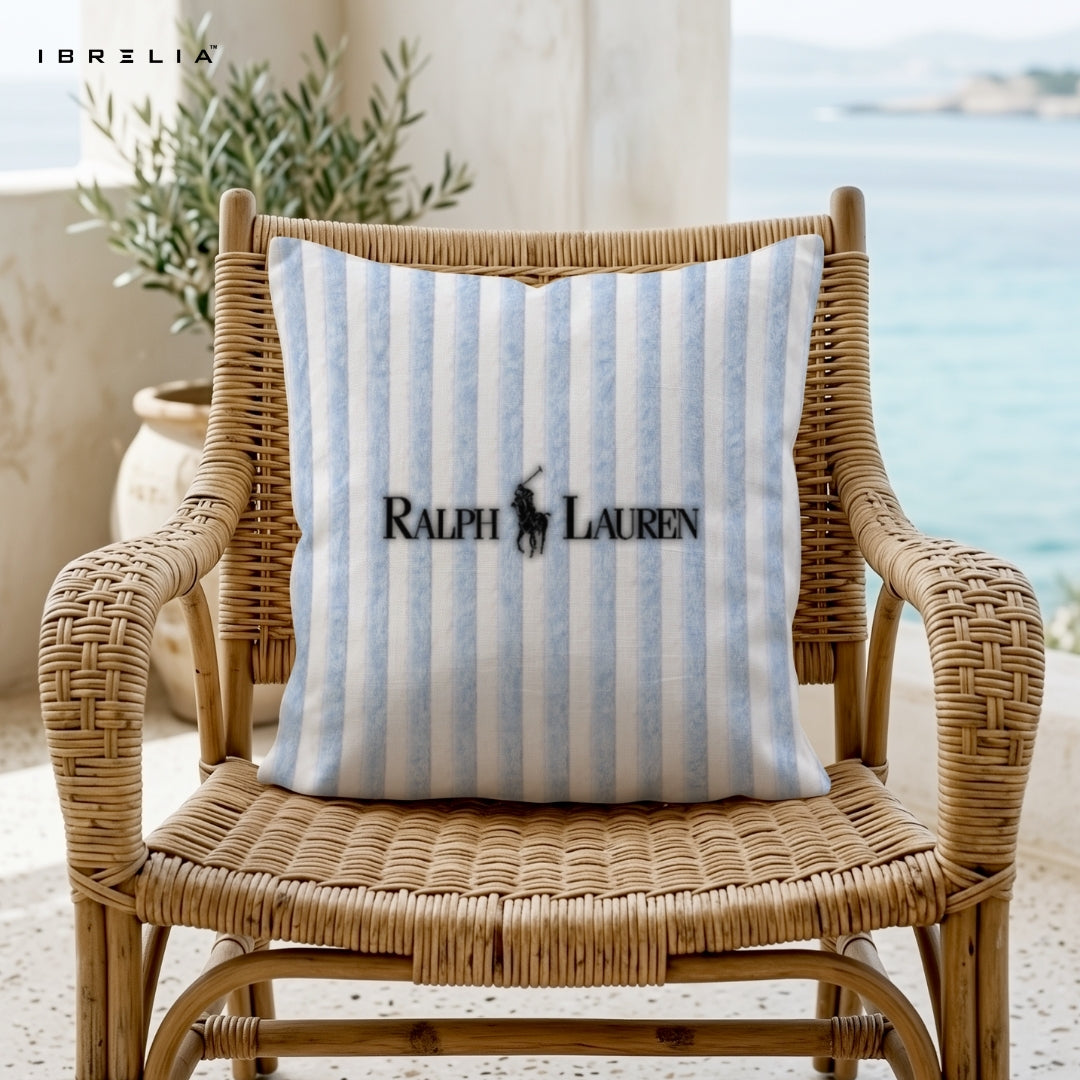 Blue Stripe Equestrian Monogram Cushion 15x15 Inch | Old Money Aesthetic Pillow | IBRELIA™ IBRELIA