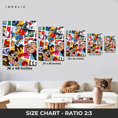 Retro Cartoon Mashup Wall Frame | 4K Ultra Wrap Frame Wall Art in Pakistan | IBRELIA™