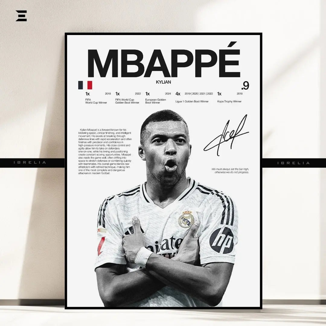 Premium Resin Coated Wall Art – Kylian Mbappé Printed Signature Collectible Frame | IBRELIA Pakistan IBRELIA