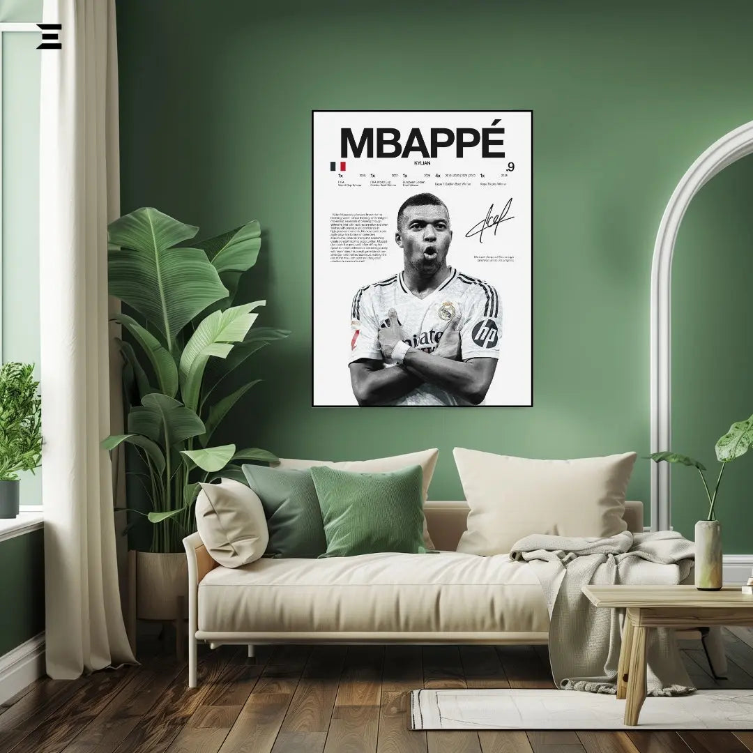 Premium Resin Coated Wall Art – Kylian Mbappé Printed Signature Collectible Frame | IBRELIA Pakistan IBRELIA