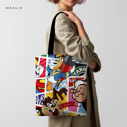 IBRELIA™ Cartoon Collage Tote Bag – Premium Pop Culture Graphic Tote IBRELIA