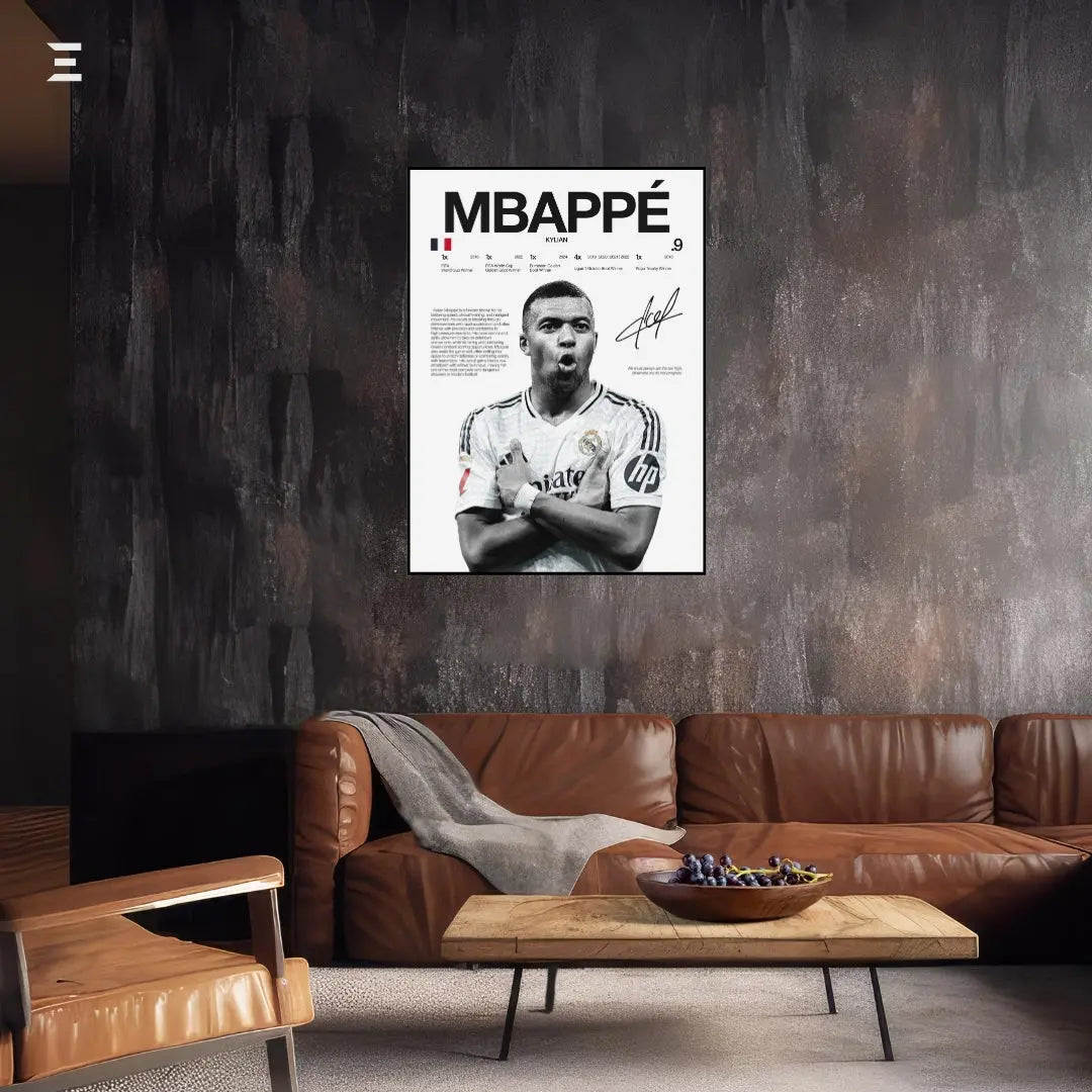 Premium Resin Coated Wall Art – Kylian Mbappé Printed Signature Collectible Frame | IBRELIA Pakistan IBRELIA
