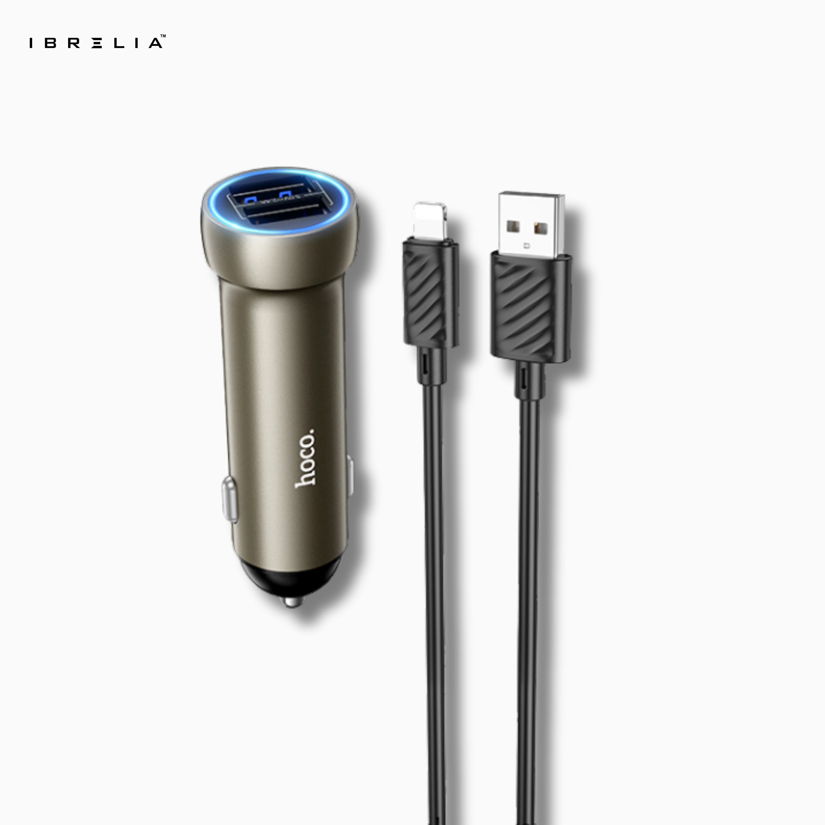 HOCO Z54 Prosperous 15.5W Dual-Port Car Charger Set (Lightning Cable) | IBRELIA™