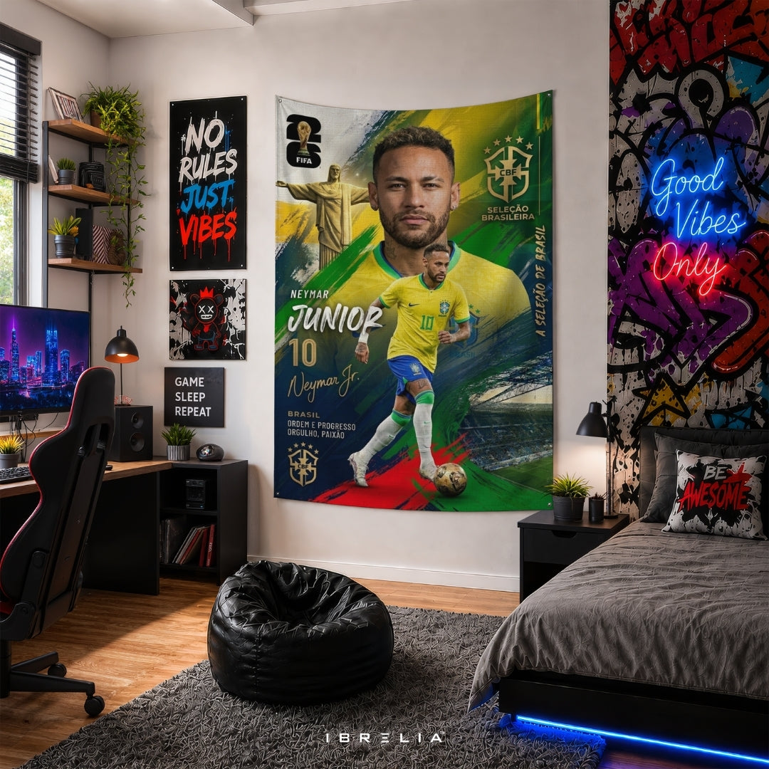 Neymar Junior – Brazil National Team – Premium Jute Fabric Tapestry – IBRELIA™