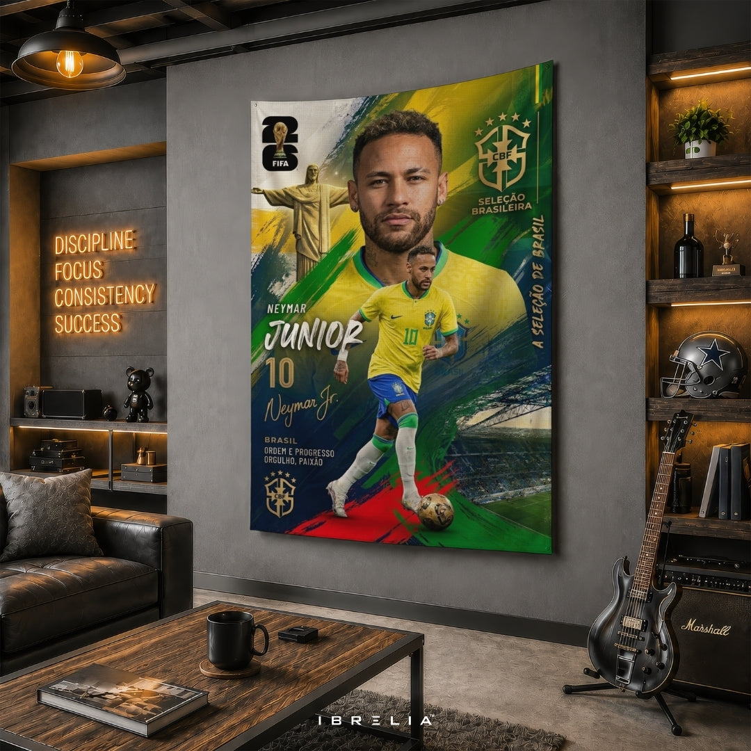 Neymar Junior – Brazil National Team – Premium Jute Fabric Tapestry – IBRELIA™