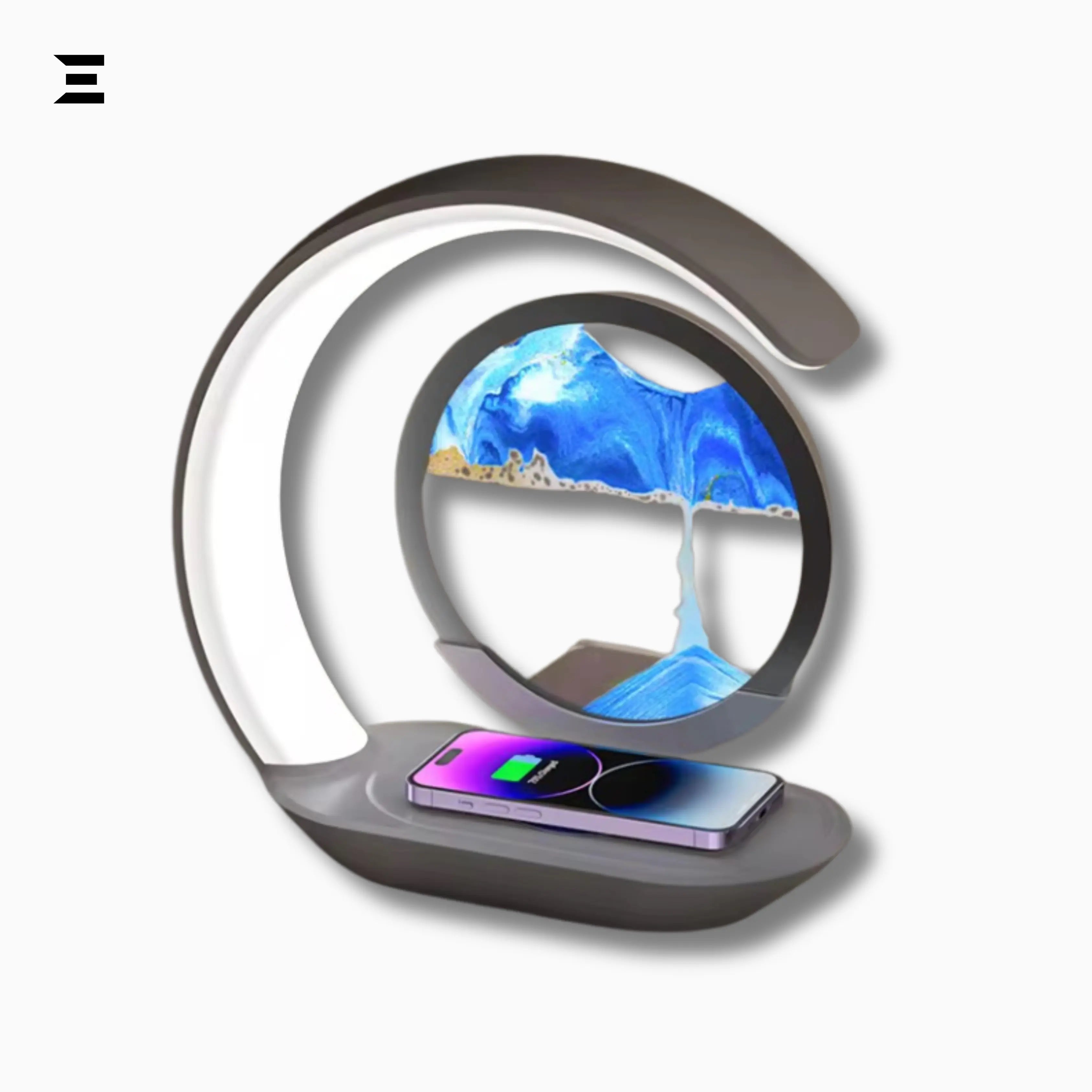 Wireless Charging 3D Sand Painting LED Lamp – Quicksand Night Light with Hourglass Art IBRELIA