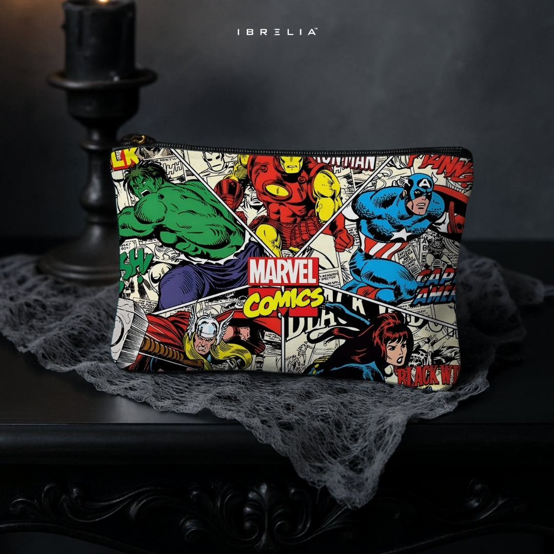 Superhero Comics Collage Makeup & Pencil Pouch – Double-Sided Print – IBRELIA™ IBRELIA