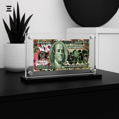 Premium Magnetic Acrylic Frame with Black Base – Benjamin Franklin Graffiti $100 Dollar Art - IBRELIA