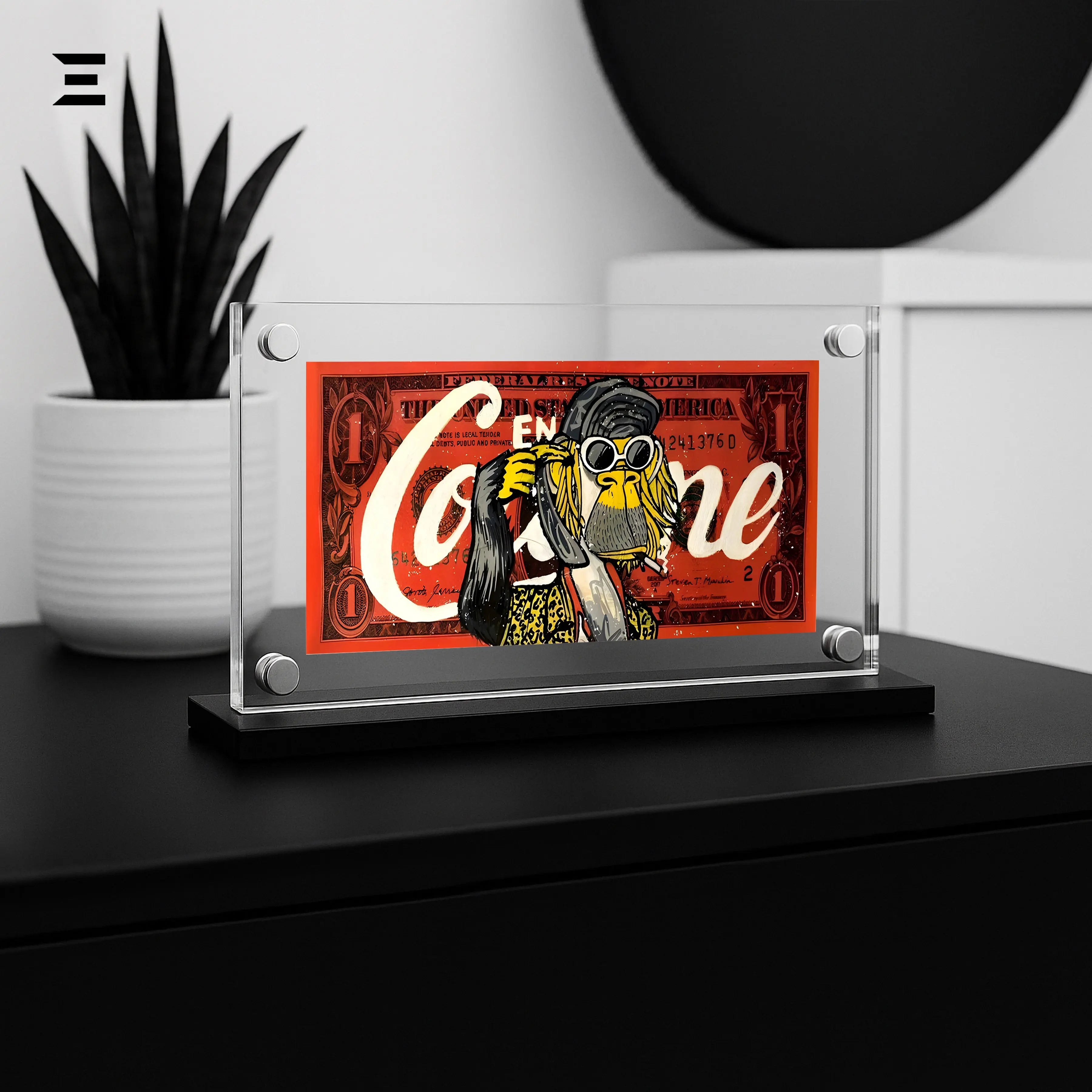Premium Magnetic Acrylic Frame with Black Base – Coco Ape $1 Dollar Pop Art IBRELIA