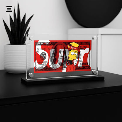 Premium Magnetic Acrylic Frame with Black Base – Bart Simpson x Supreme $100 Dollar Art IBRELIA