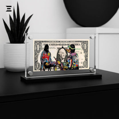 Premium Magnetic Acrylic Frame with Black Base – Graffiti Artist Painting George Washington Dollar Pop Art - IBRELIA