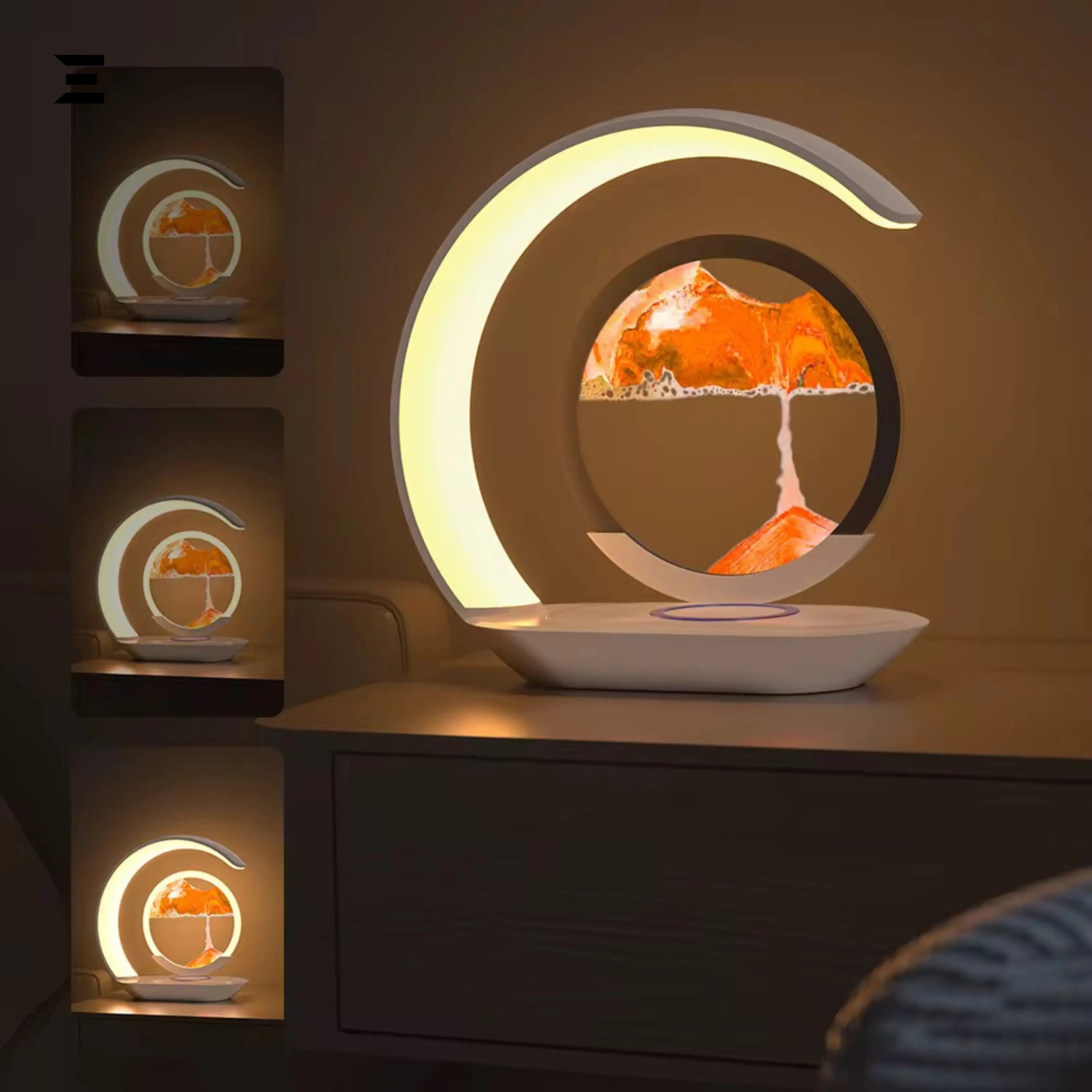 Wireless Charging 3D Sand Painting LED Lamp – Quicksand Night Light with Hourglass Art IBRELIA