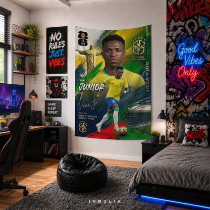 Vinícius Júnior – Brazil National Team – Premium Jute Fabric Tapestry – IBRELIA™