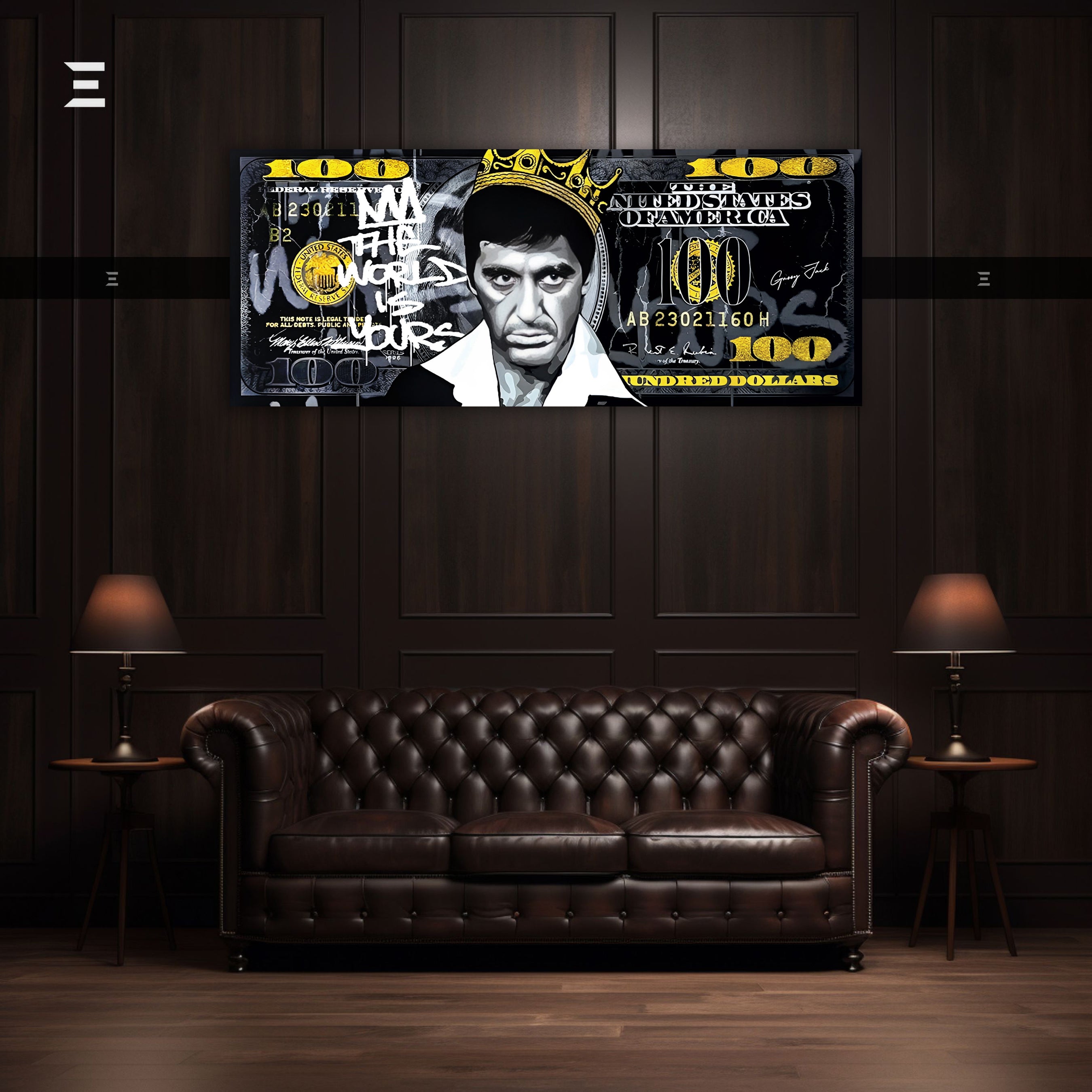 Ultra Wide Wall Art – Scarface “The World Is Yours” Dollar Edition | IBRELIA™