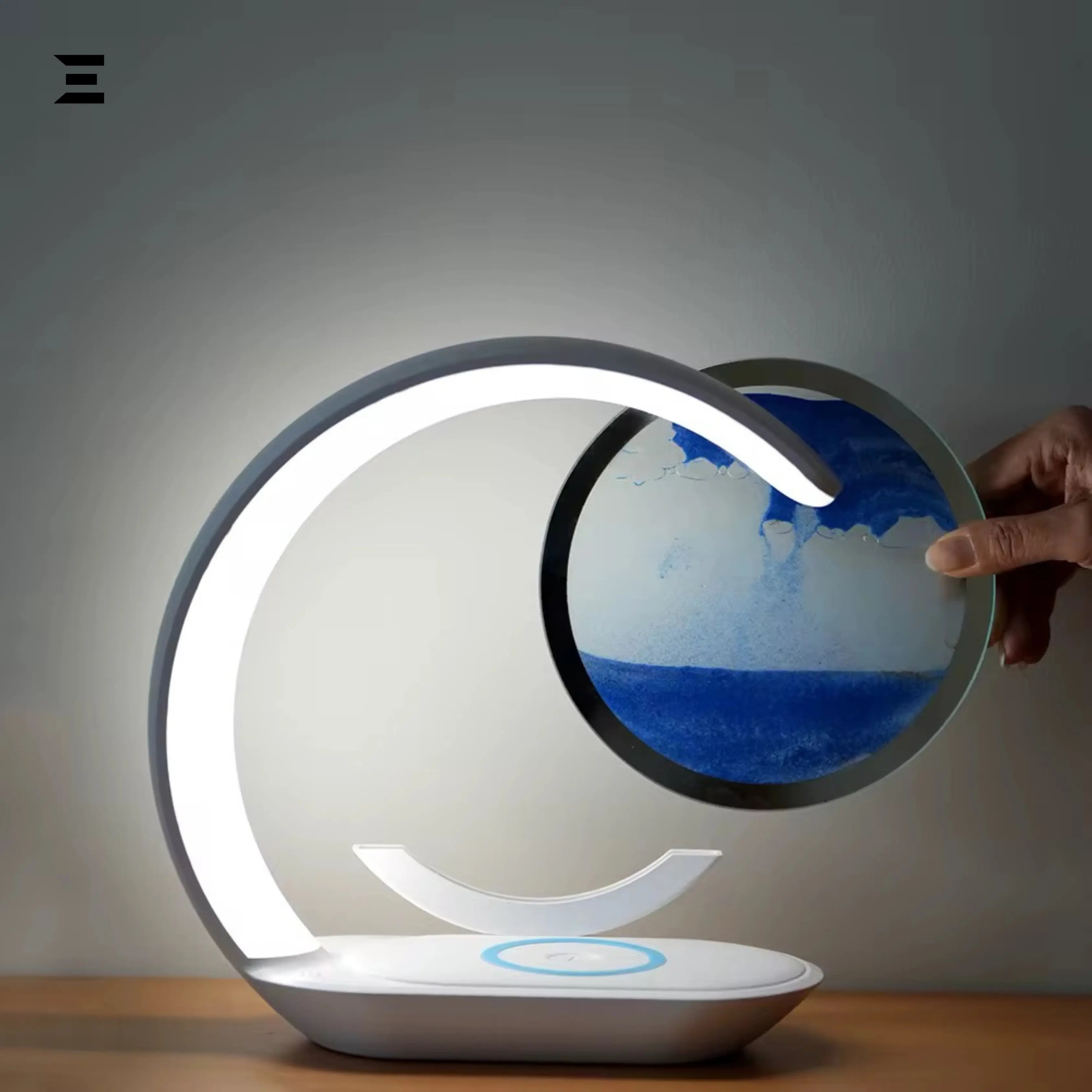 Wireless Charging 3D Sand Painting LED Lamp – Quicksand Night Light with Hourglass Art IBRELIA