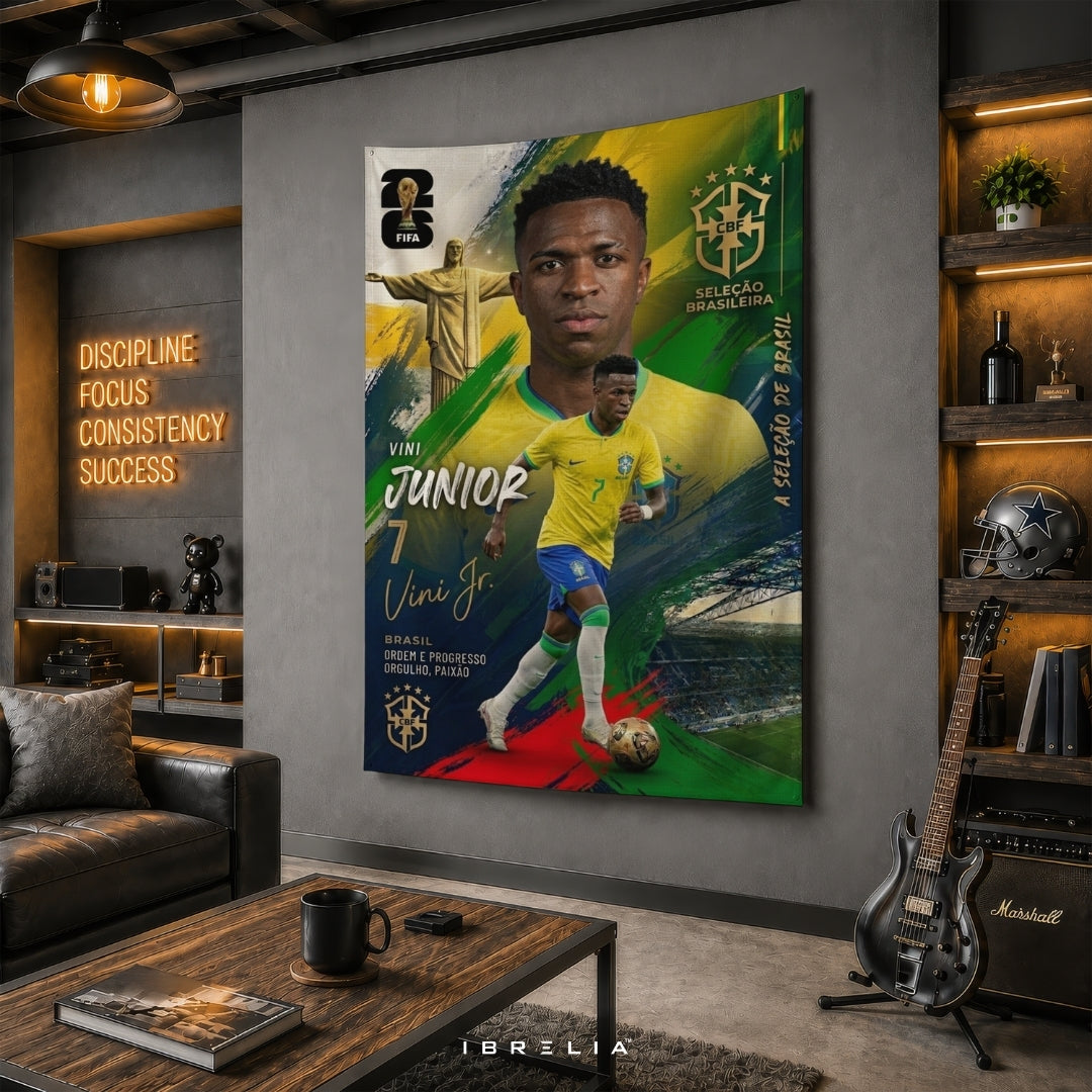 Vinícius Júnior – Brazil National Team – Premium Jute Fabric Tapestry – IBRELIA™
