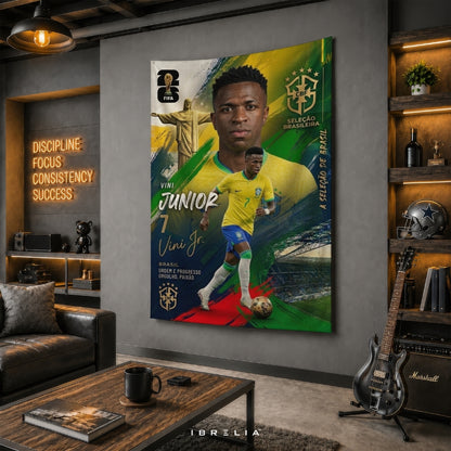 Vinícius Júnior – Brazil National Team – Premium Jute Fabric Tapestry – IBRELIA™
