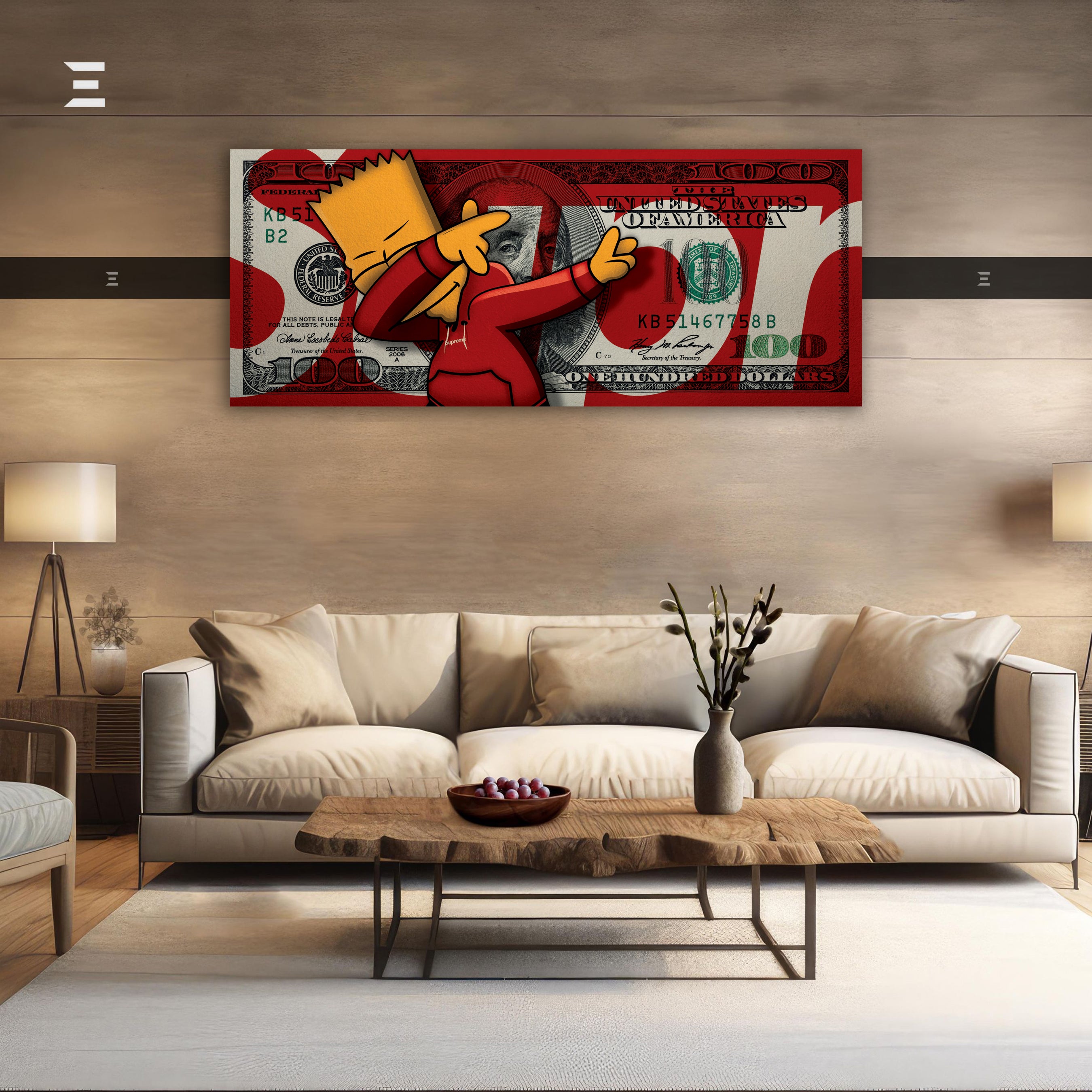Ultra Wide Wall Art – Bart Simpson x $100 Dollar Bill | IBRELIA