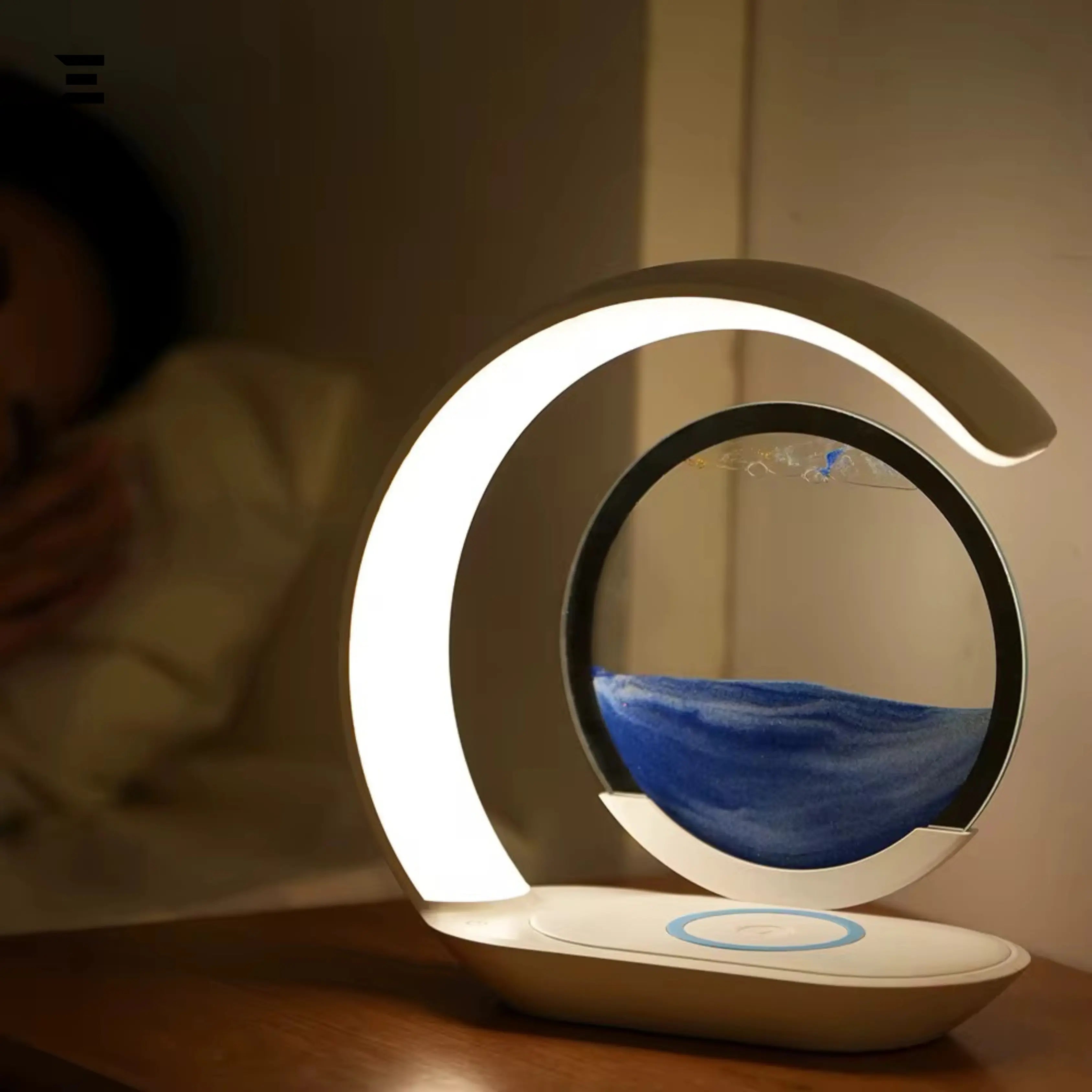 Wireless Charging 3D Sand Painting LED Lamp – Quicksand Night Light with Hourglass Art IBRELIA