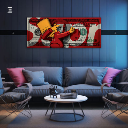 Ultra Wide Wall Art – Bart Simpson x $100 Dollar Bill | IBRELIA